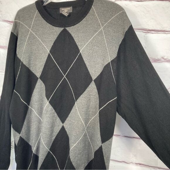 Dockers Argyle Pattern Black and Gray Sweater XXL Long Sleeve Luxuriously Soft - Picture 3 of 6
